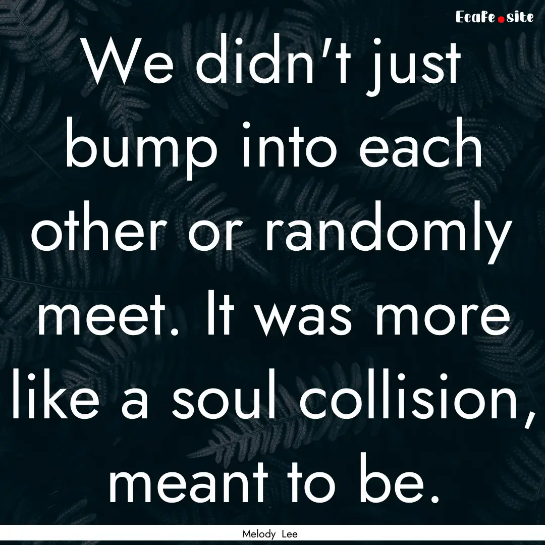 We didn't just bump into each other or randomly.... : Quote by Melody Lee