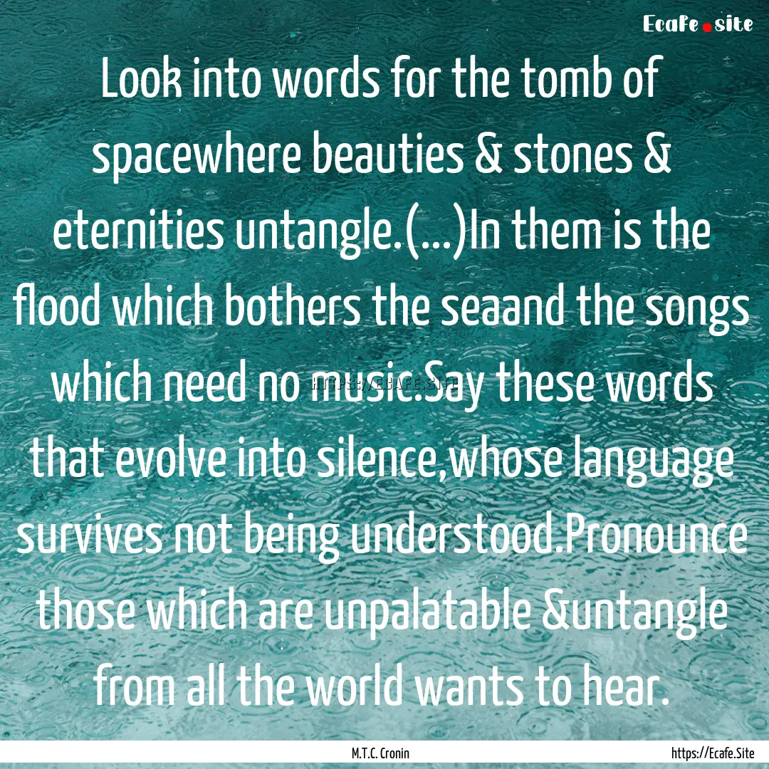 Look into words for the tomb of spacewhere.... : Quote by M.T.C. Cronin