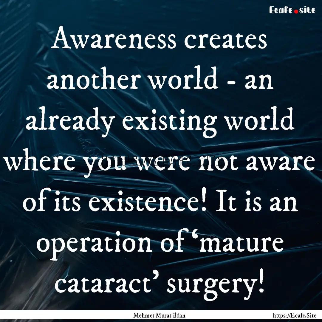 Awareness creates another world - an already.... : Quote by Mehmet Murat ildan