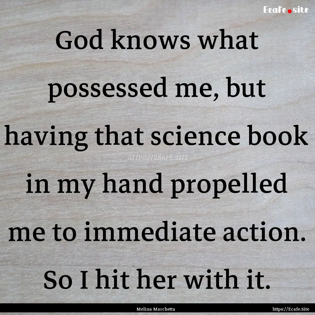 God knows what possessed me, but having that.... : Quote by Melina Marchetta