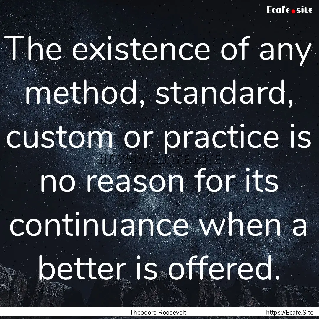 The existence of any method, standard, custom.... : Quote by Theodore Roosevelt