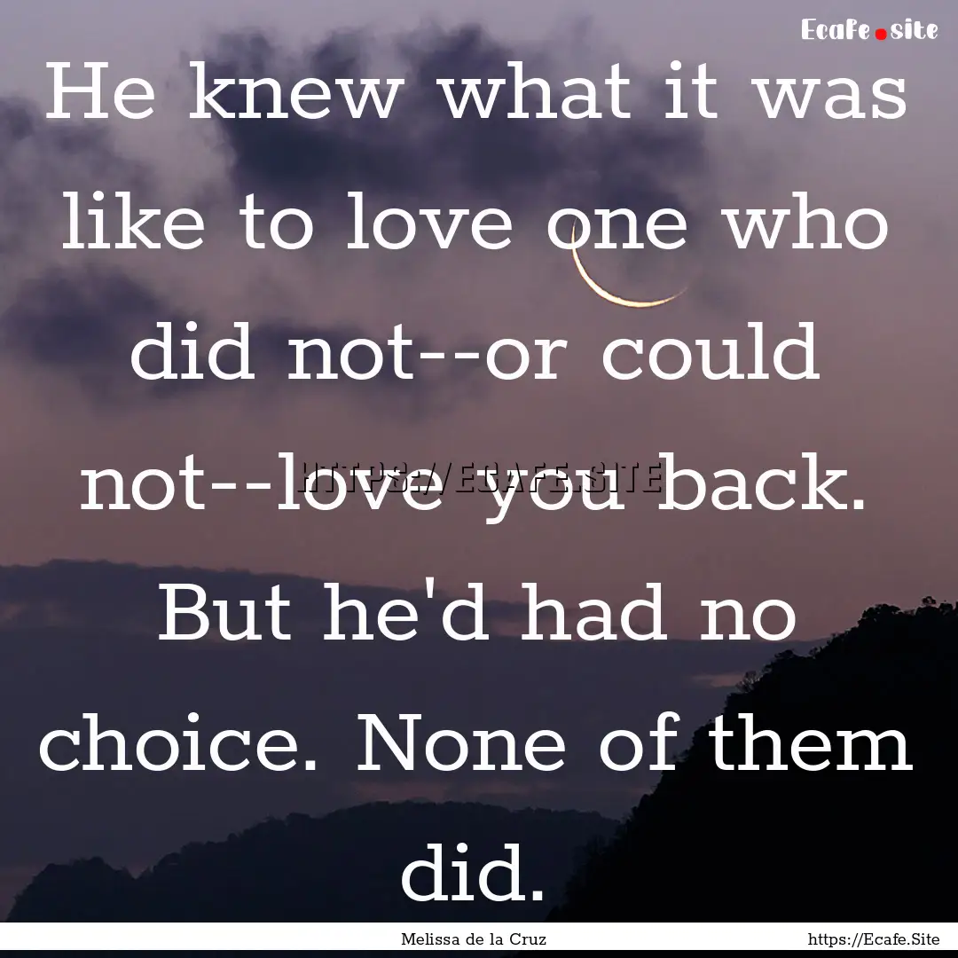 He knew what it was like to love one who.... : Quote by Melissa de la Cruz