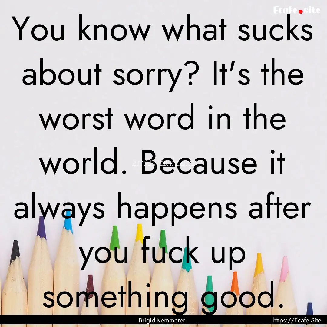 You know what sucks about sorry? It's the.... : Quote by Brigid Kemmerer