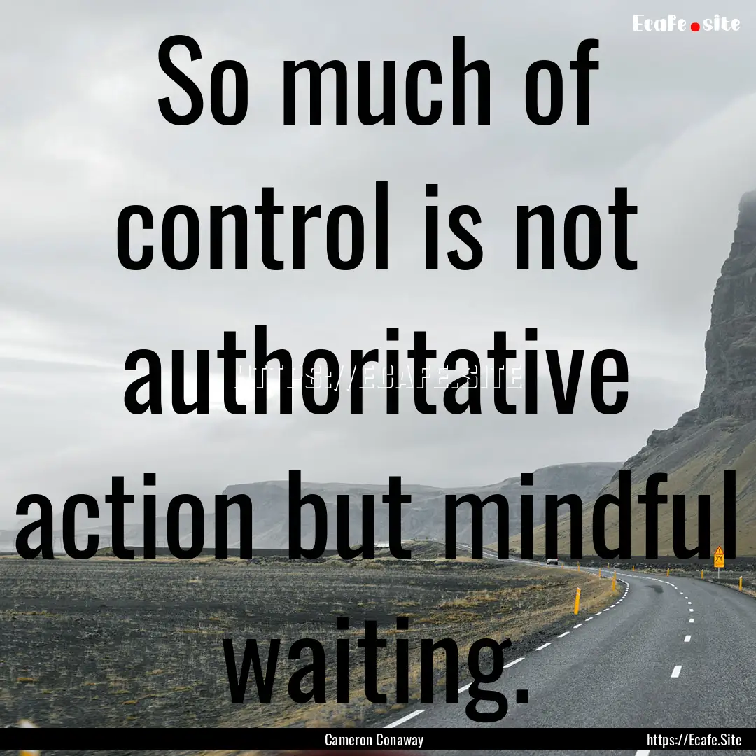 So much of control is not authoritative action.... : Quote by Cameron Conaway