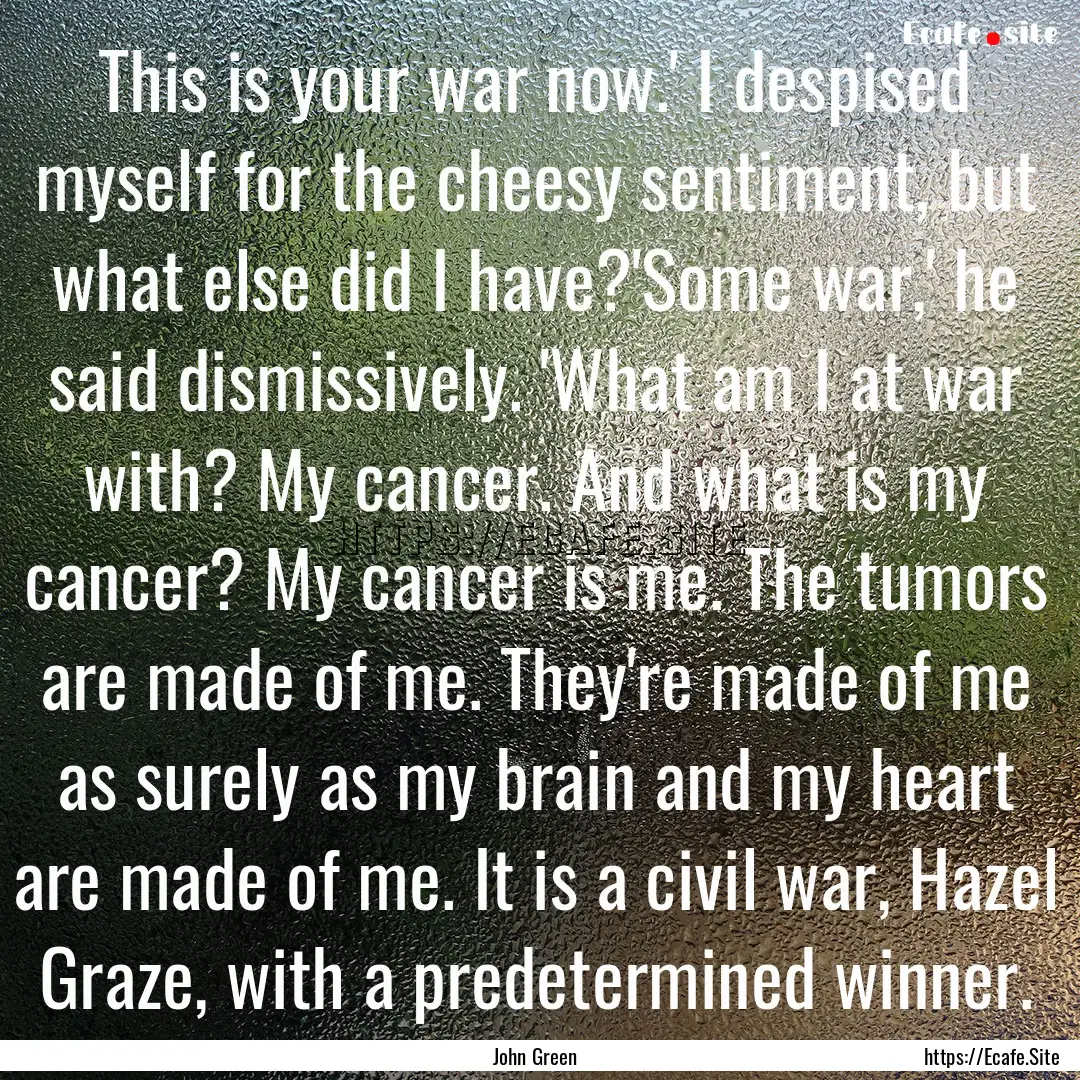 This is your war now.' I despised myself.... : Quote by John Green