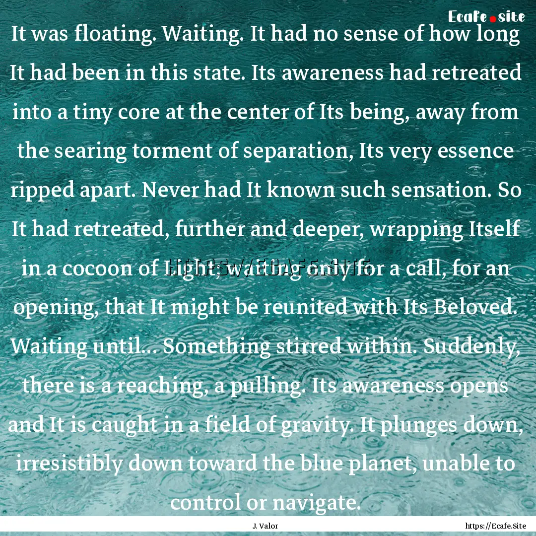 It was floating. Waiting. It had no sense.... : Quote by J. Valor