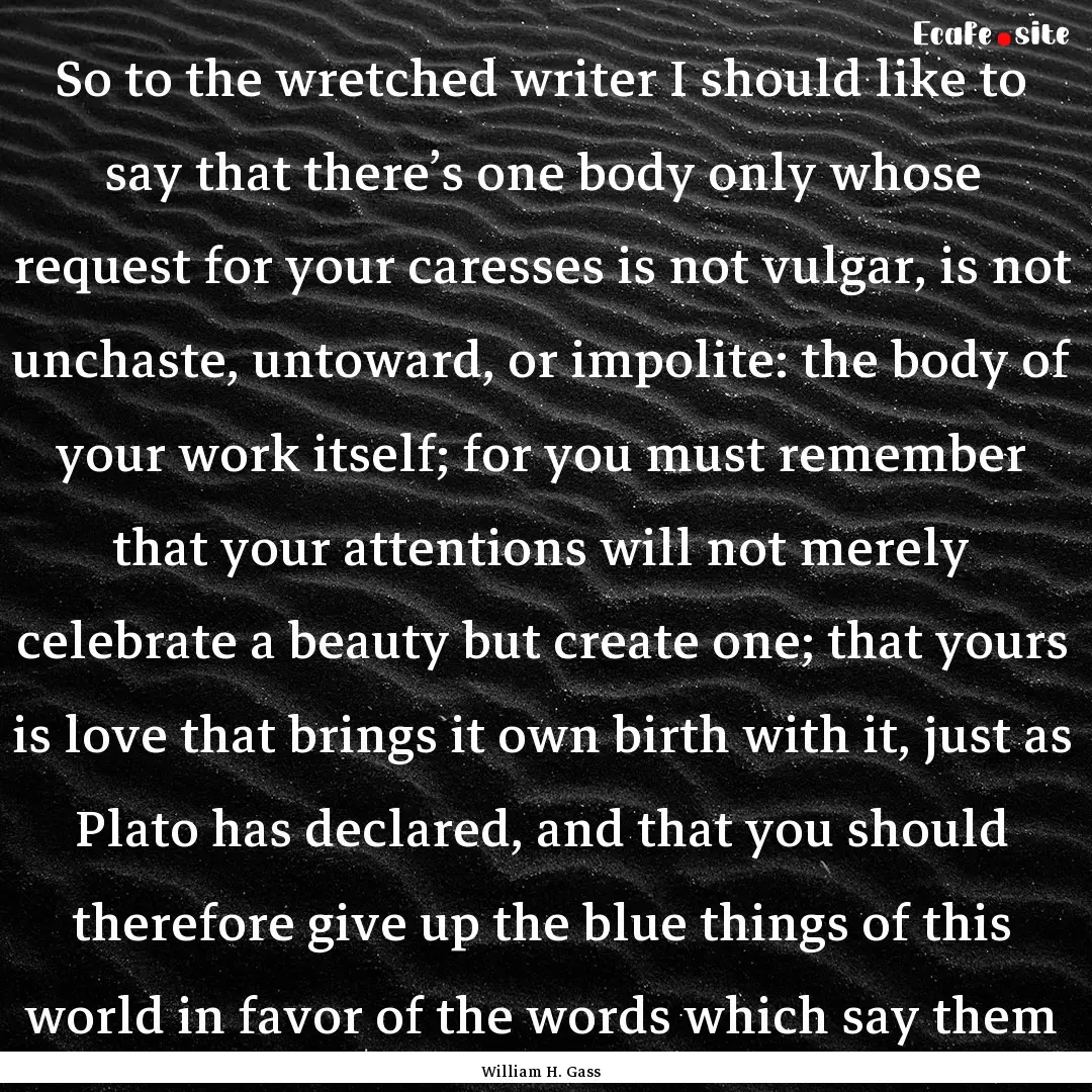 So to the wretched writer I should like to.... : Quote by William H. Gass