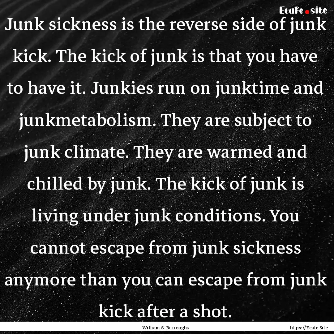 Junk sickness is the reverse side of junk.... : Quote by William S. Burroughs