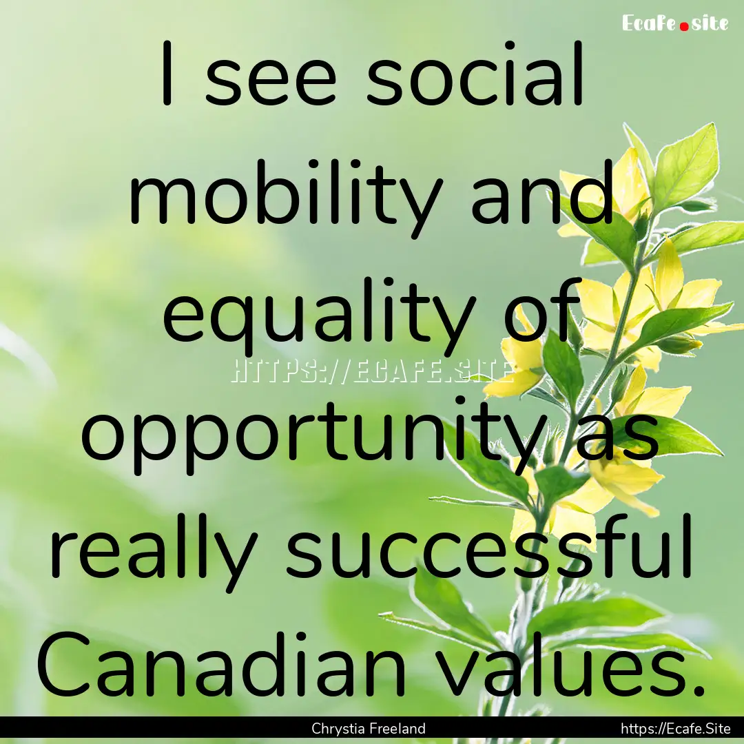 I see social mobility and equality of opportunity.... : Quote by Chrystia Freeland