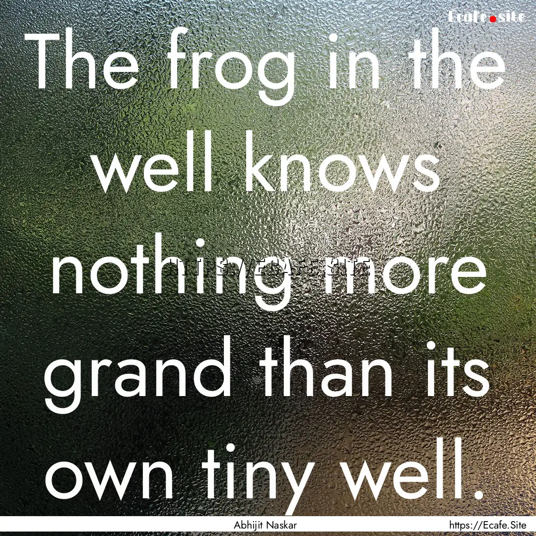 The frog in the well knows nothing more grand.... : Quote by Abhijit Naskar