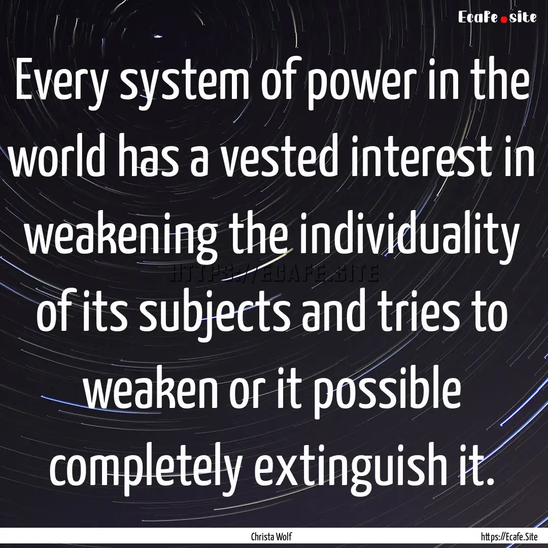 Every system of power in the world has a.... : Quote by Christa Wolf