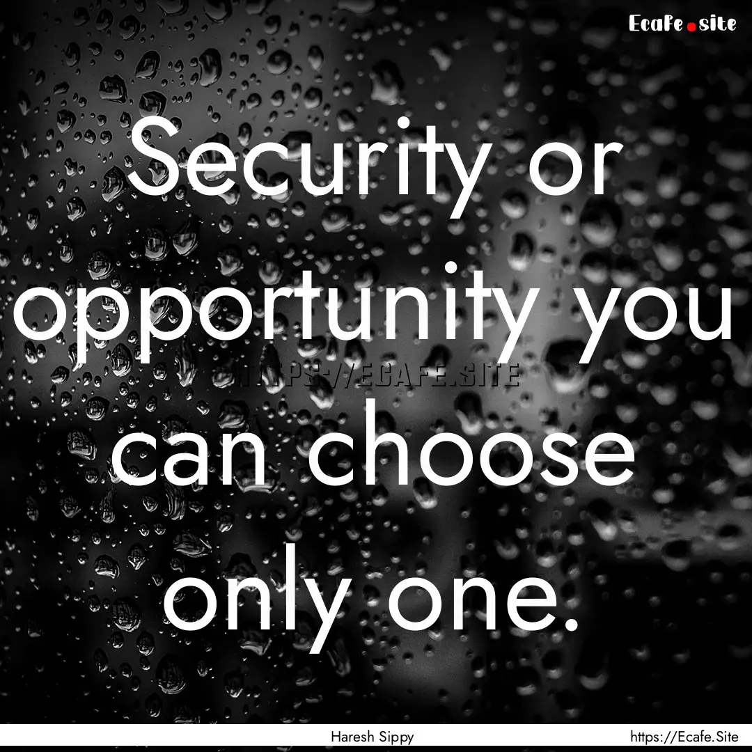 Security or opportunity you can choose only.... : Quote by Haresh Sippy