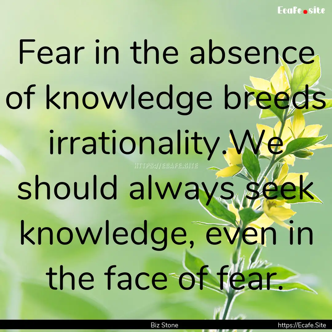 Fear in the absence of knowledge breeds irrationality.We.... : Quote by Biz Stone