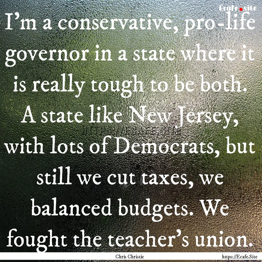 I'm a conservative, pro-life governor in.... : Quote by Chris Christie