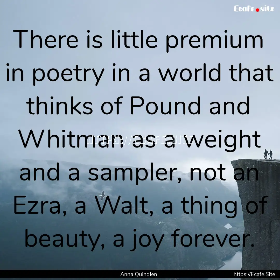 There is little premium in poetry in a world.... : Quote by Anna Quindlen