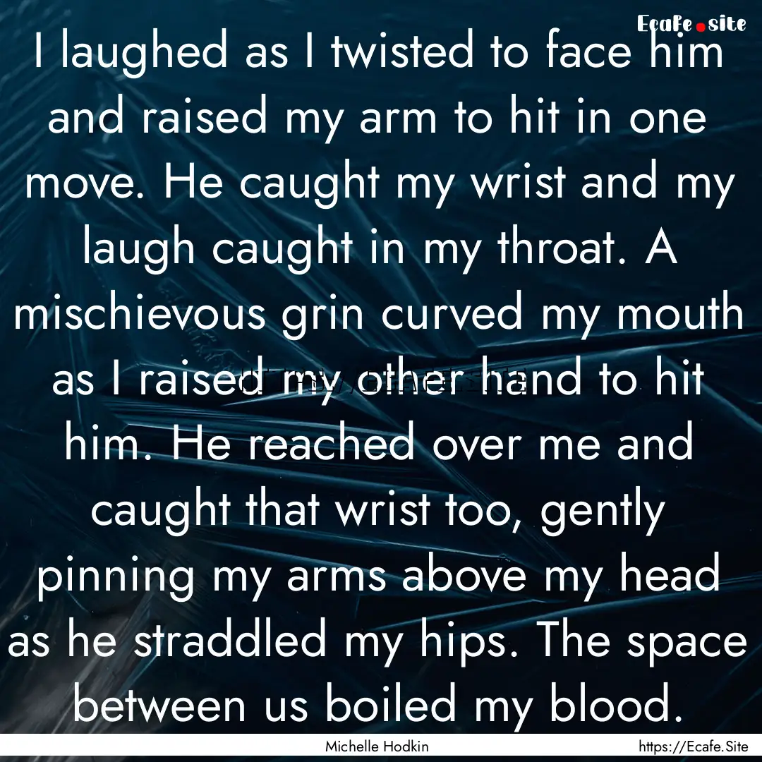 I laughed as I twisted to face him and raised.... : Quote by Michelle Hodkin