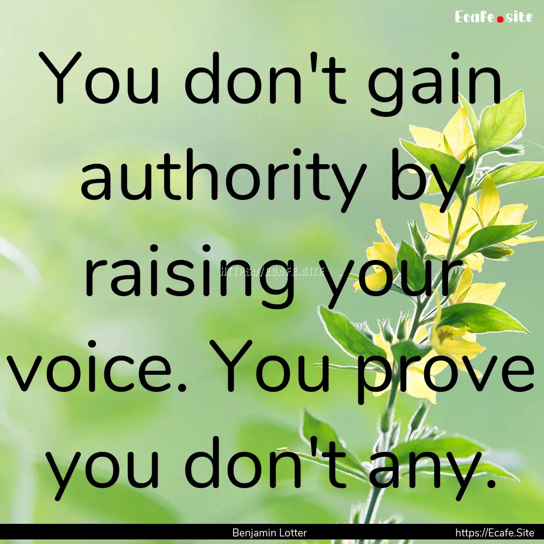 You don't gain authority by raising your.... : Quote by Benjamin Lotter