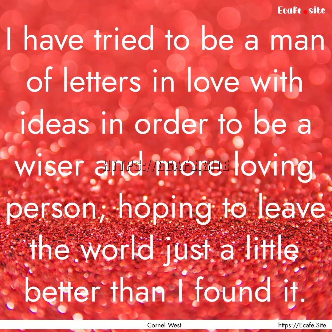 I have tried to be a man of letters in love.... : Quote by Cornel West