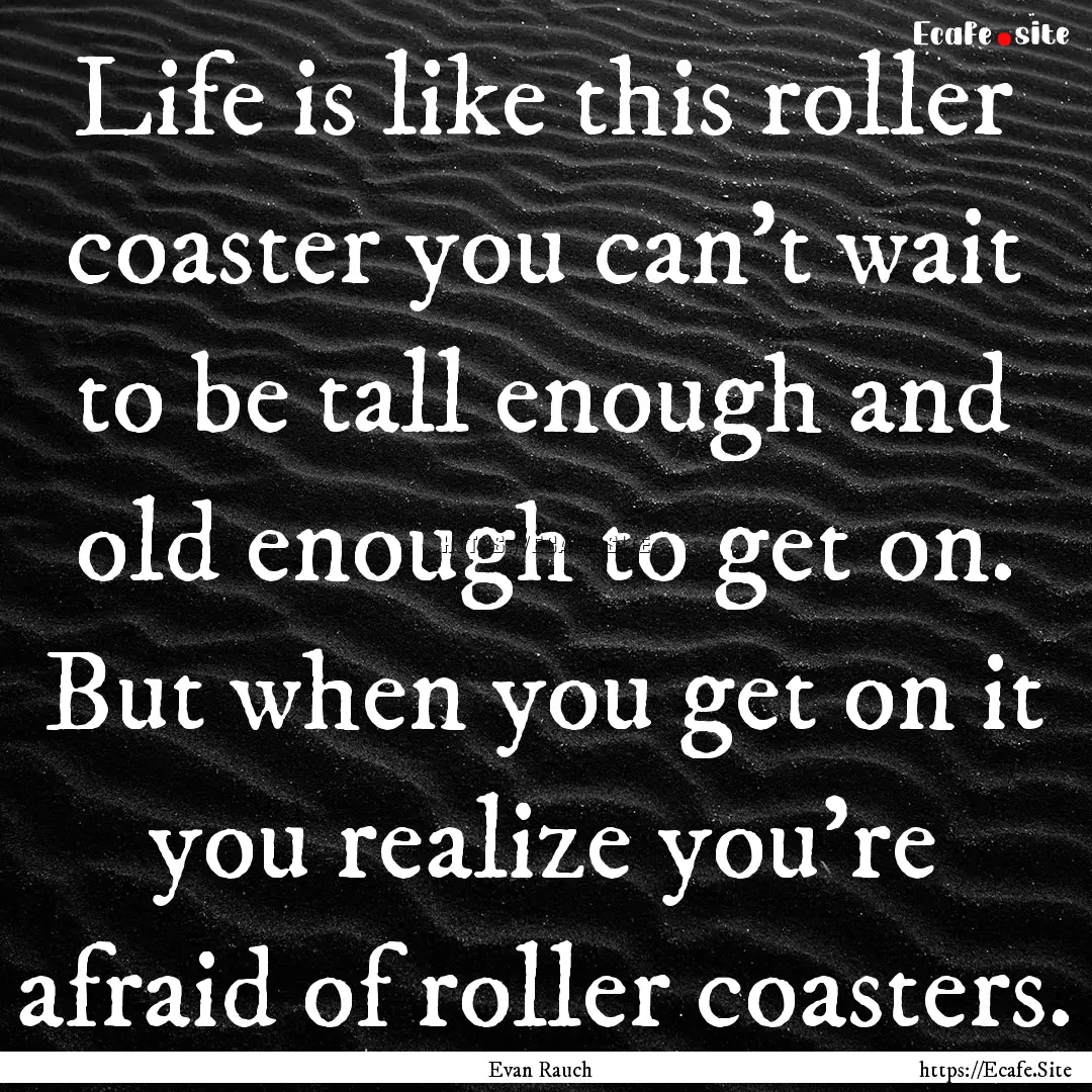 Life is like this roller coaster you can’t.... : Quote by Evan Rauch