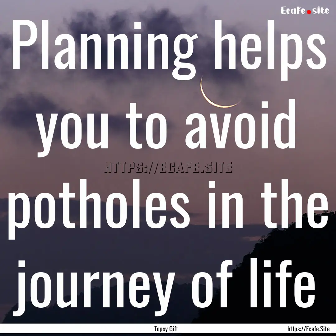 Planning helps you to avoid potholes in the.... : Quote by Topsy Gift