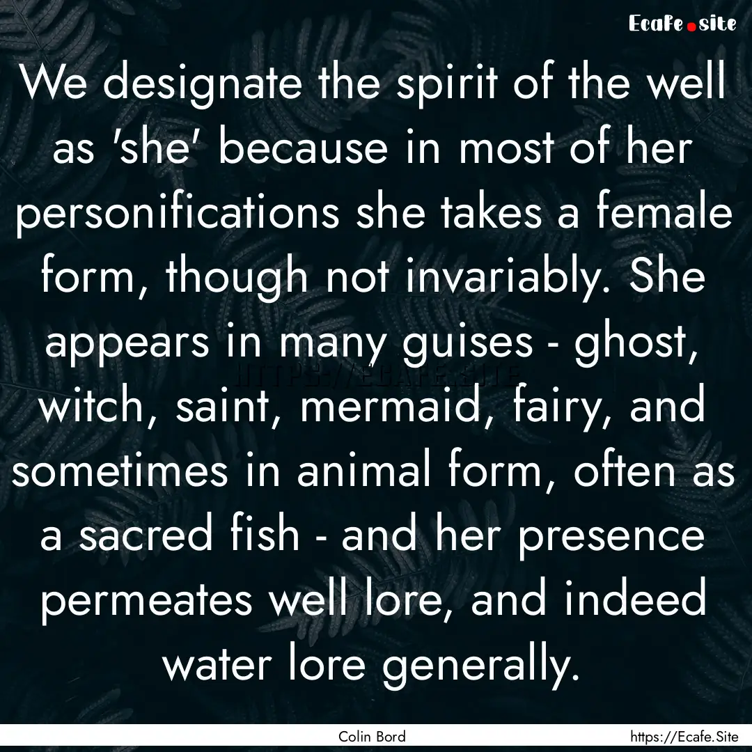 We designate the spirit of the well as 'she'.... : Quote by Colin Bord