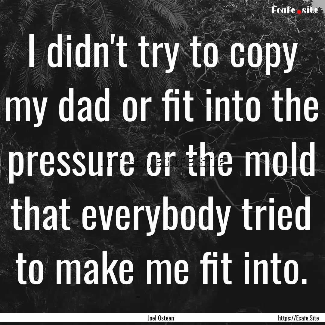 I didn't try to copy my dad or fit into the.... : Quote by Joel Osteen