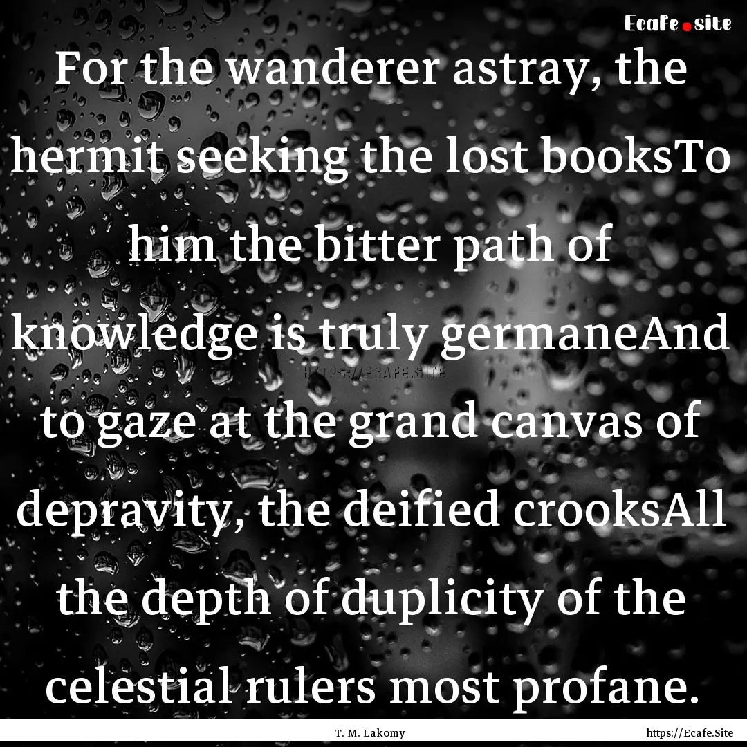 For the wanderer astray, the hermit seeking.... : Quote by T. M. Lakomy