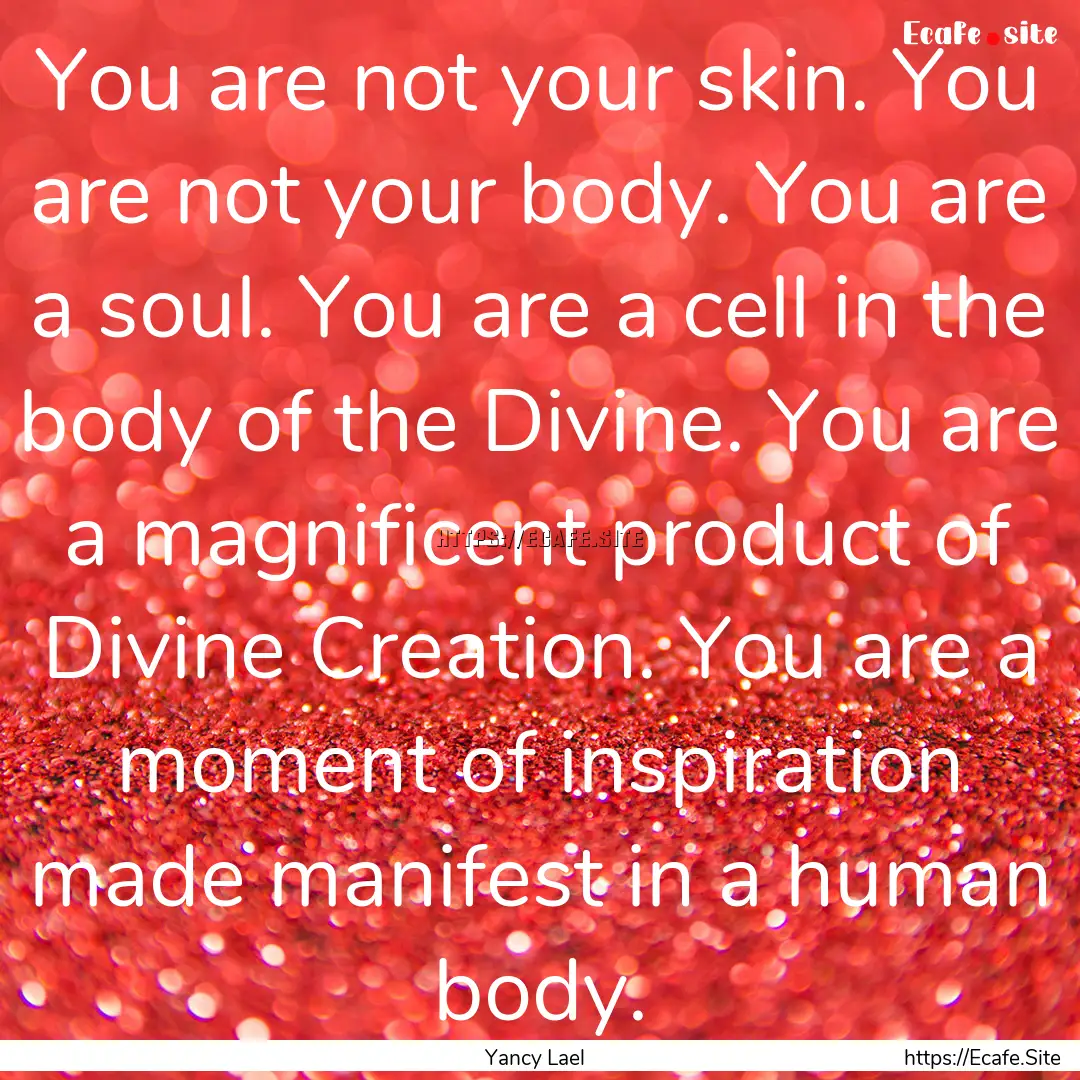 You are not your skin. You are not your body..... : Quote by Yancy Lael