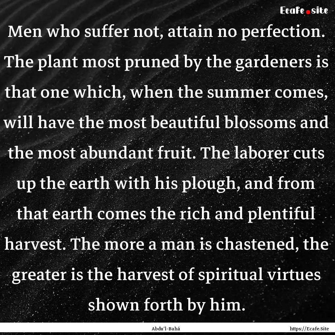 Men who suffer not, attain no perfection..... : Quote by Abdu'l-Bahá