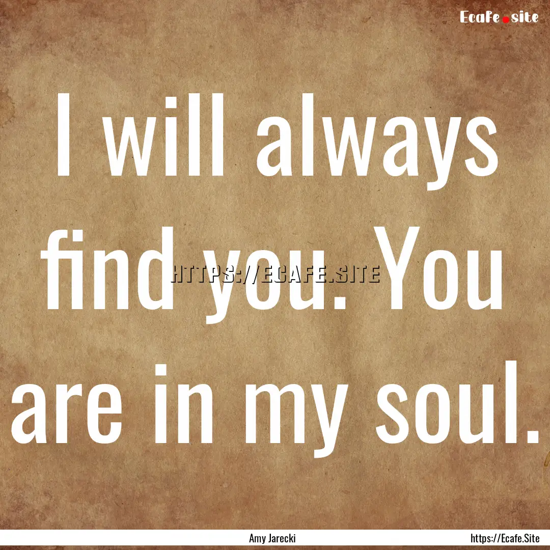 I will always find you. You are in my soul..... : Quote by Amy Jarecki