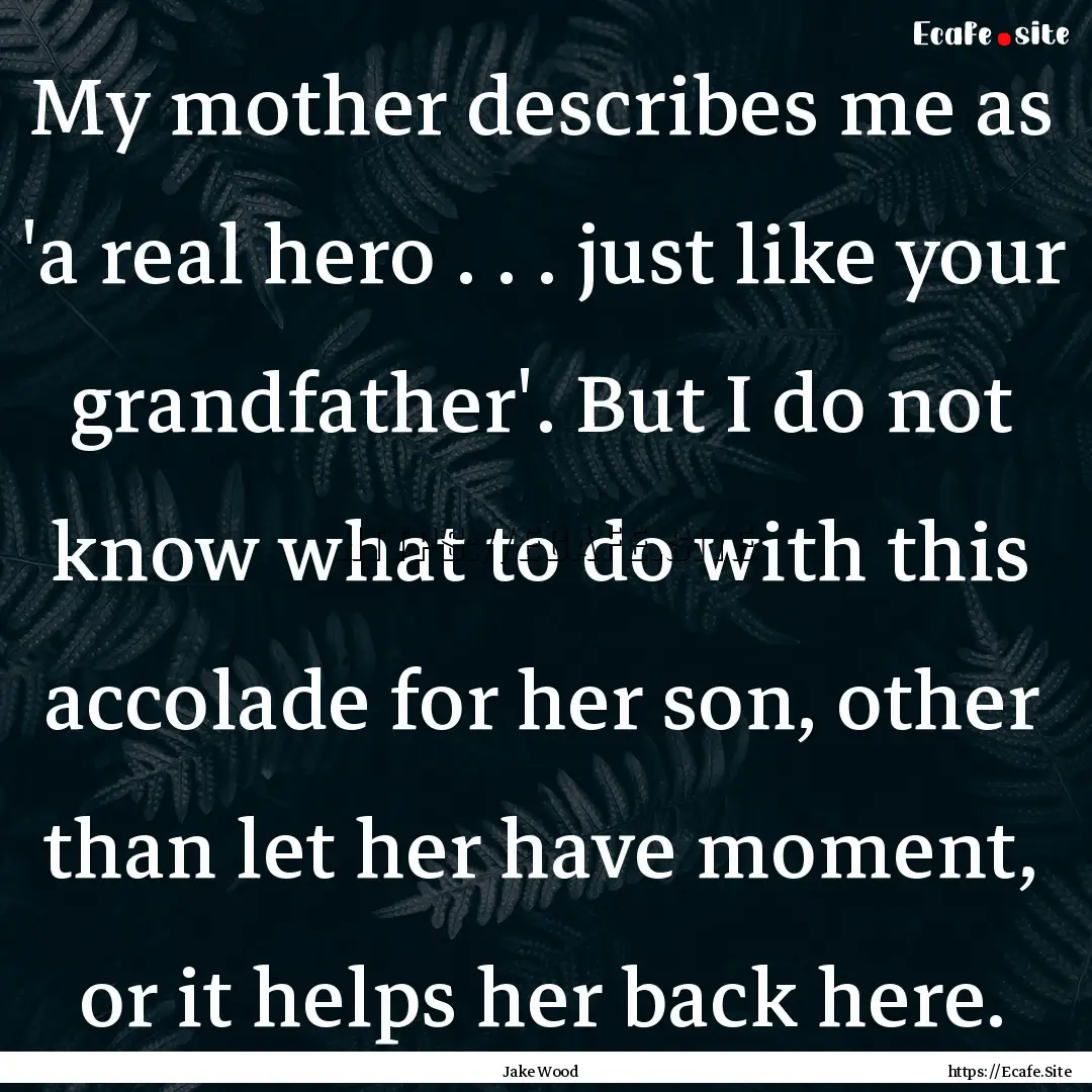 My mother describes me as 'a real hero ..... : Quote by Jake Wood