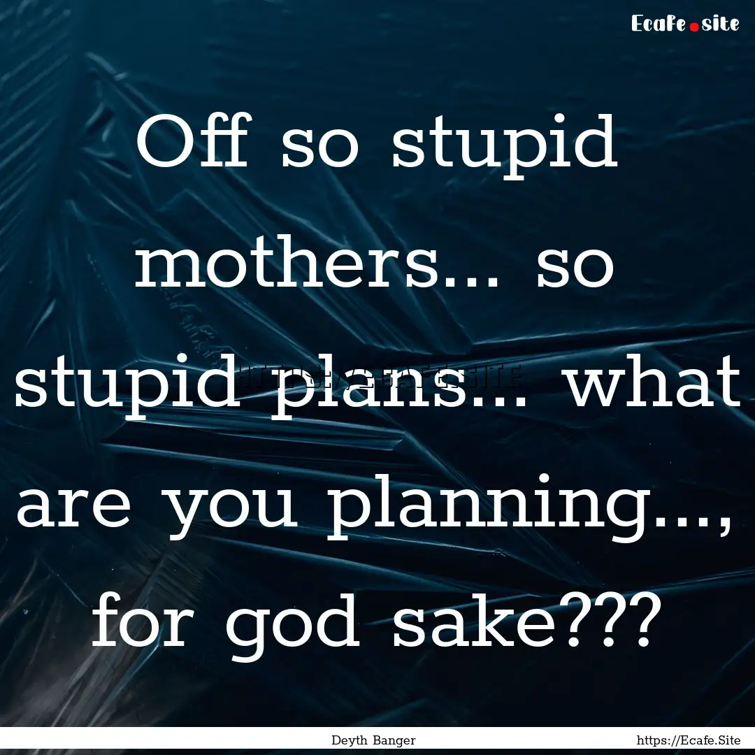 Off so stupid mothers... so stupid plans....... : Quote by Deyth Banger