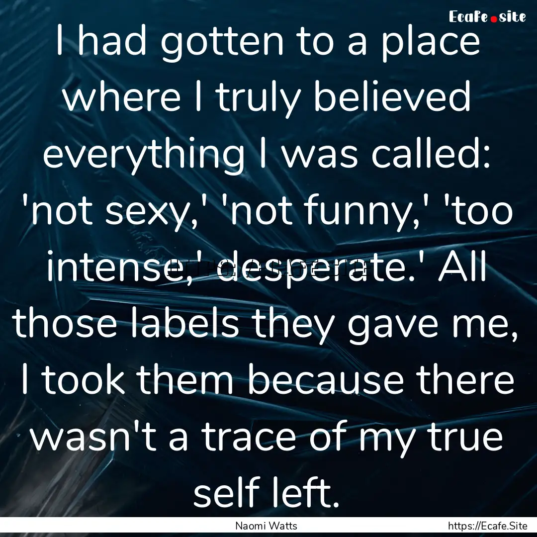 I had gotten to a place where I truly believed.... : Quote by Naomi Watts