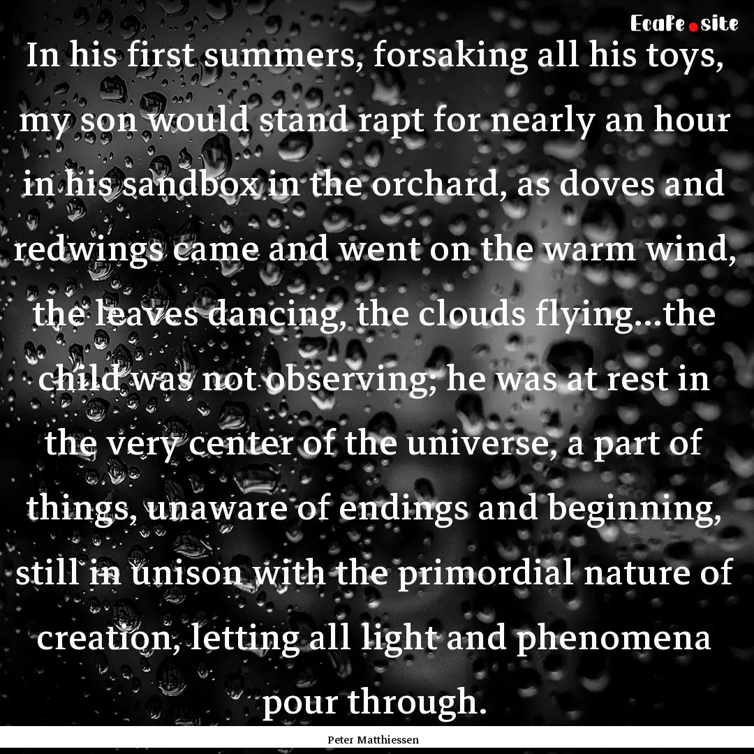 In his first summers, forsaking all his toys,.... : Quote by Peter Matthiessen