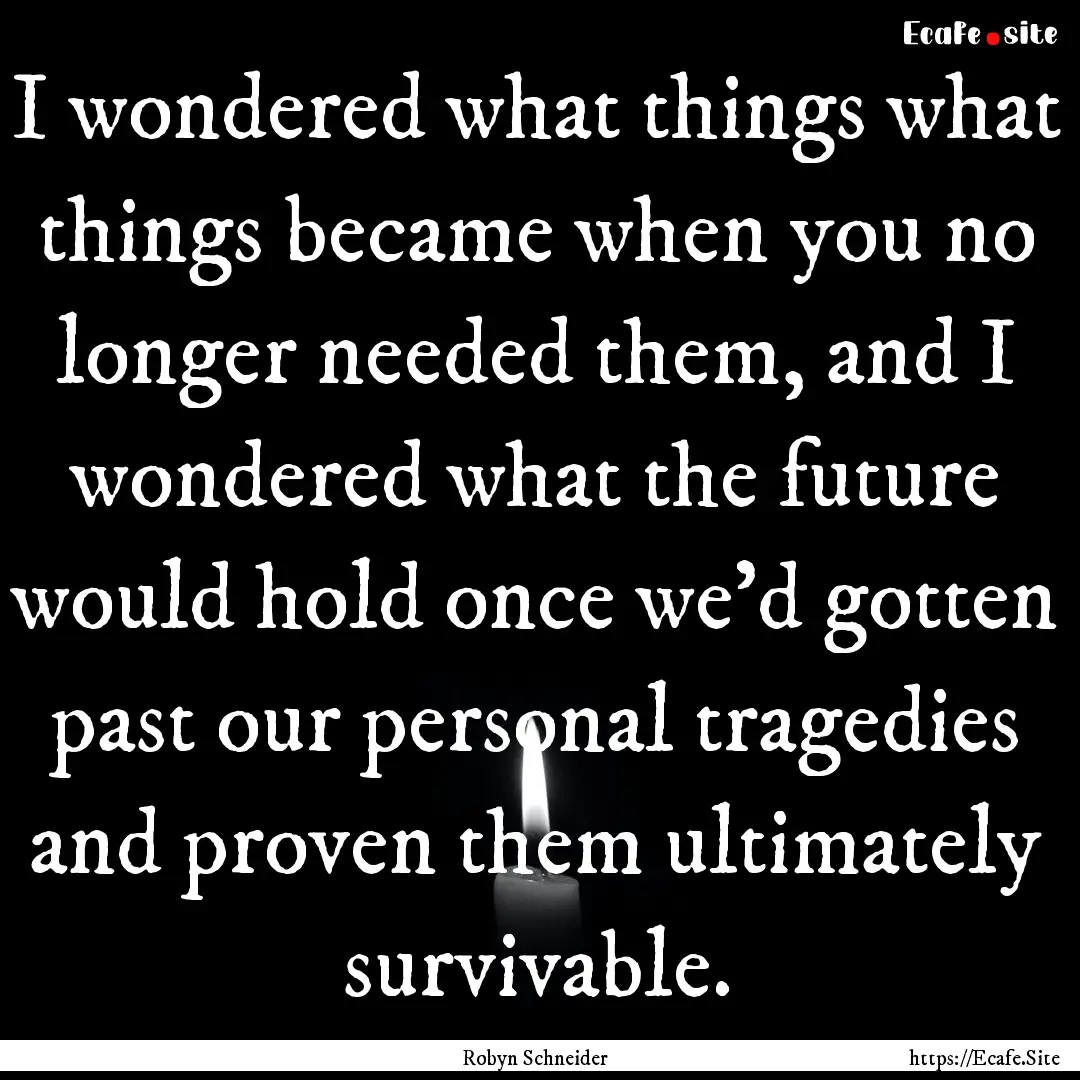 I wondered what things what things became.... : Quote by Robyn Schneider