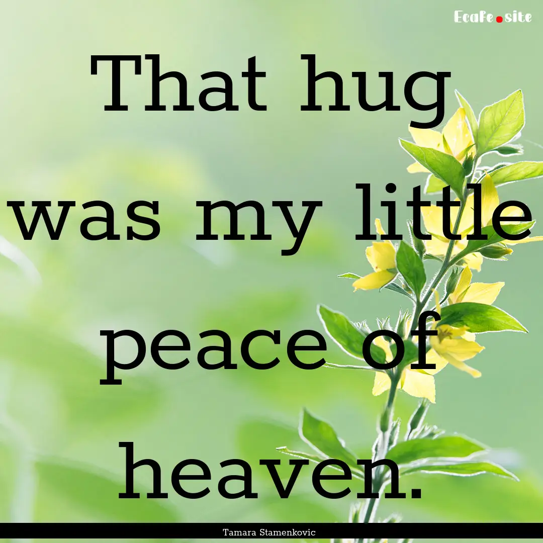 That hug was my little peace of heaven. : Quote by Tamara Stamenkovic