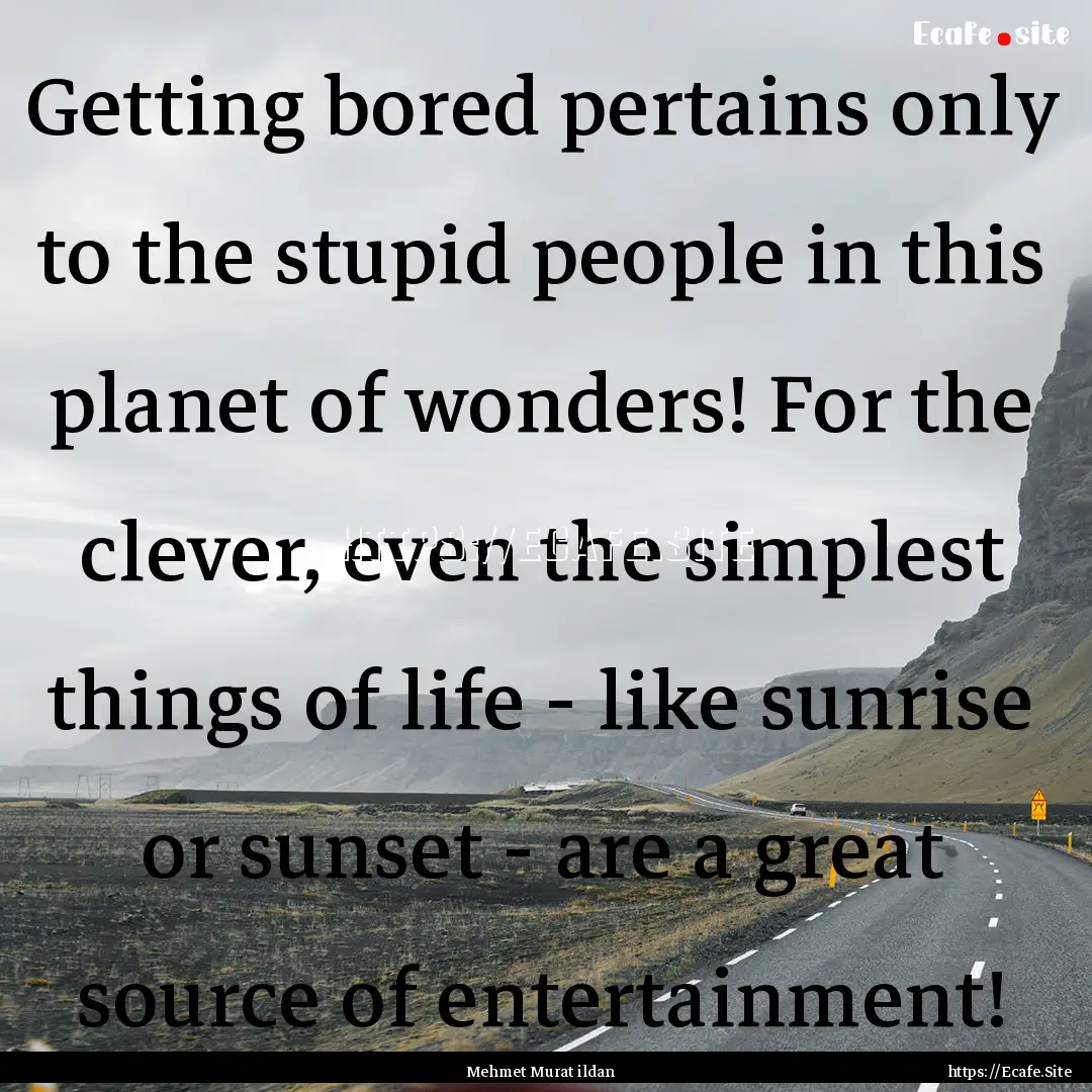 Getting bored pertains only to the stupid.... : Quote by Mehmet Murat ildan