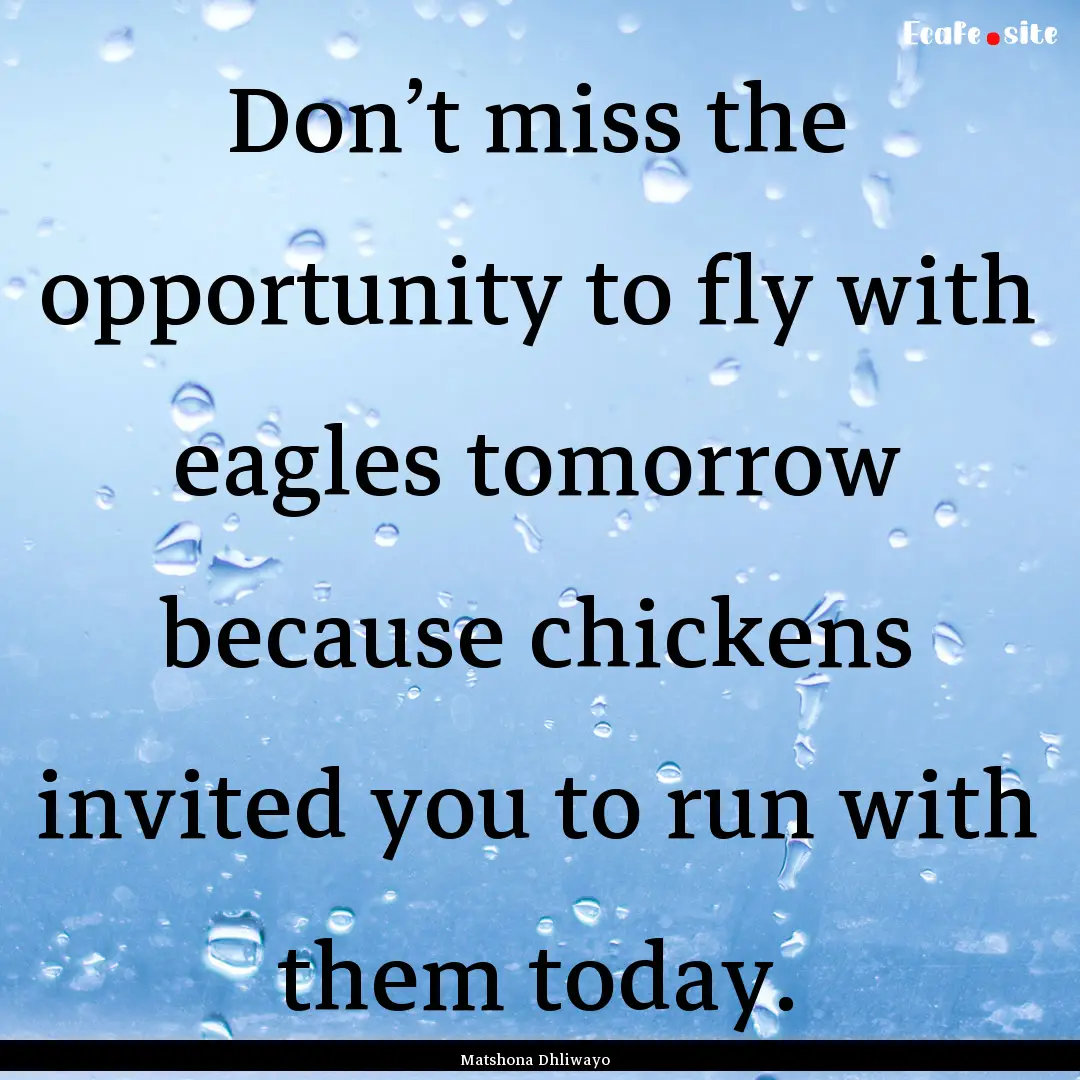 Don’t miss the opportunity to fly with.... : Quote by Matshona Dhliwayo