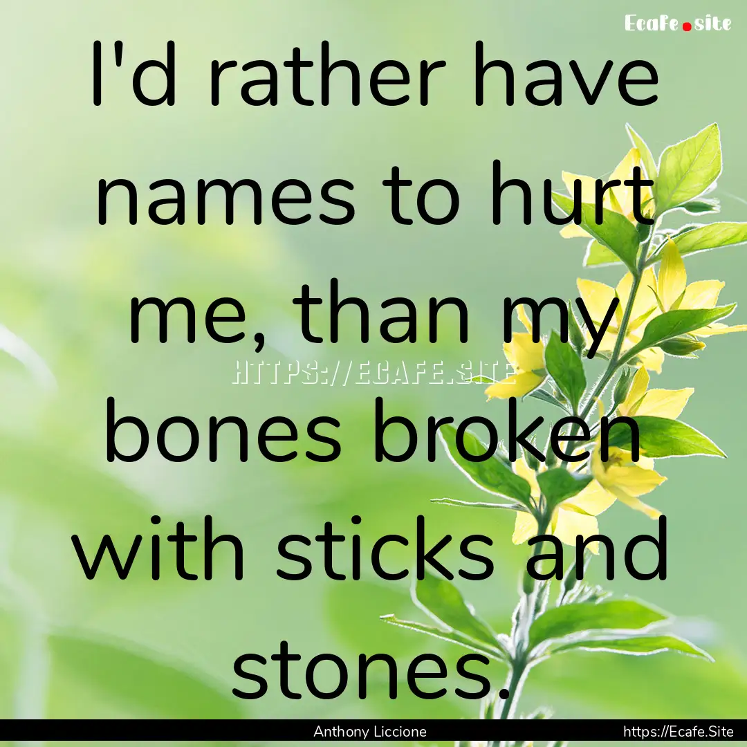 I'd rather have names to hurt me, than my.... : Quote by Anthony Liccione