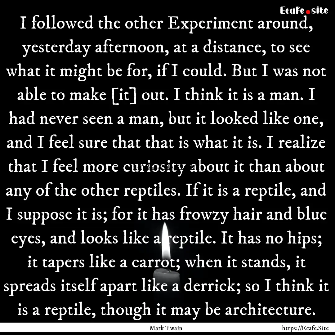 I followed the other Experiment around, yesterday.... : Quote by Mark Twain