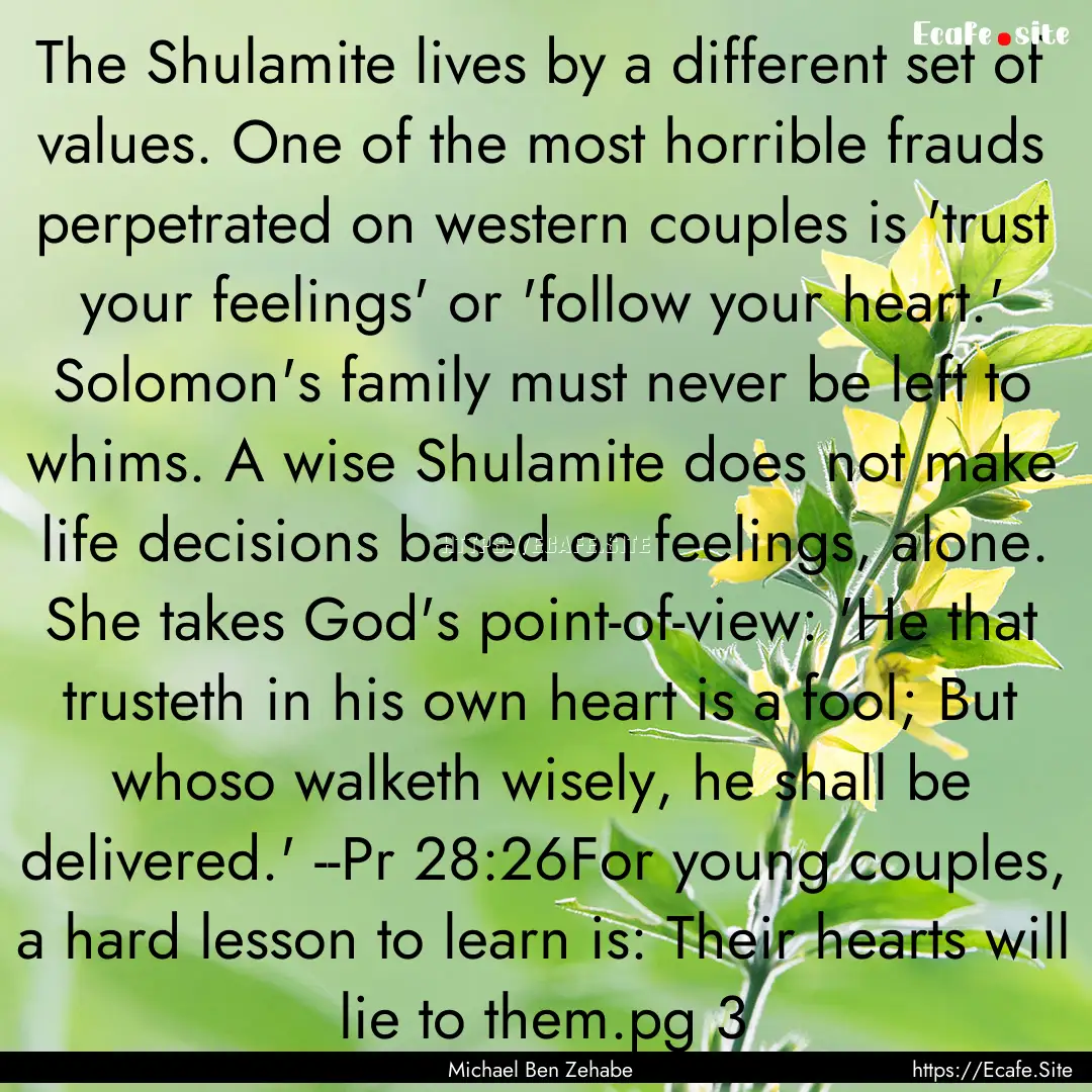 The Shulamite lives by a different set of.... : Quote by Michael Ben Zehabe