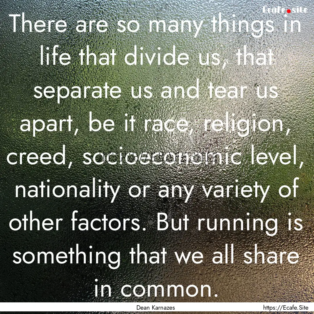 There are so many things in life that divide.... : Quote by Dean Karnazes