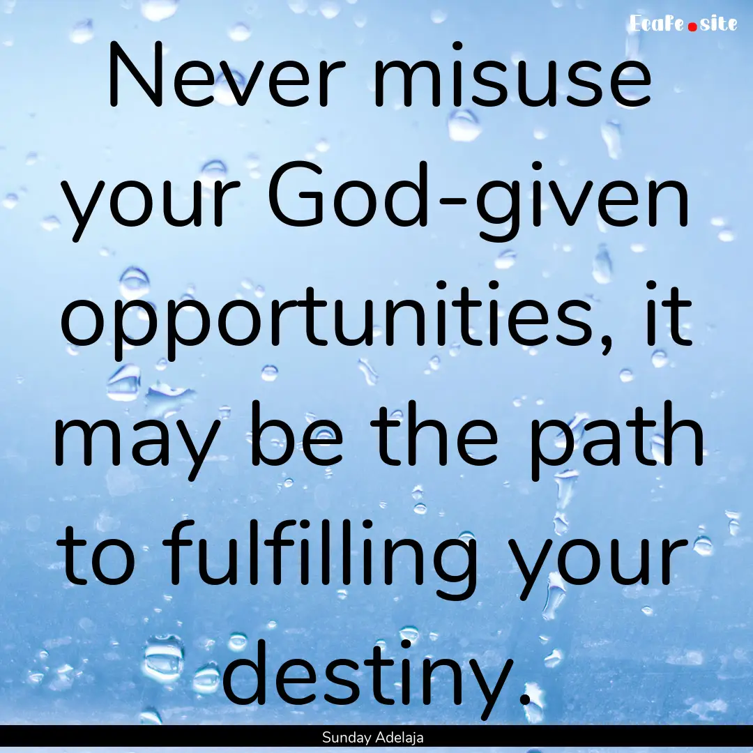 Never misuse your God-given opportunities,.... : Quote by Sunday Adelaja