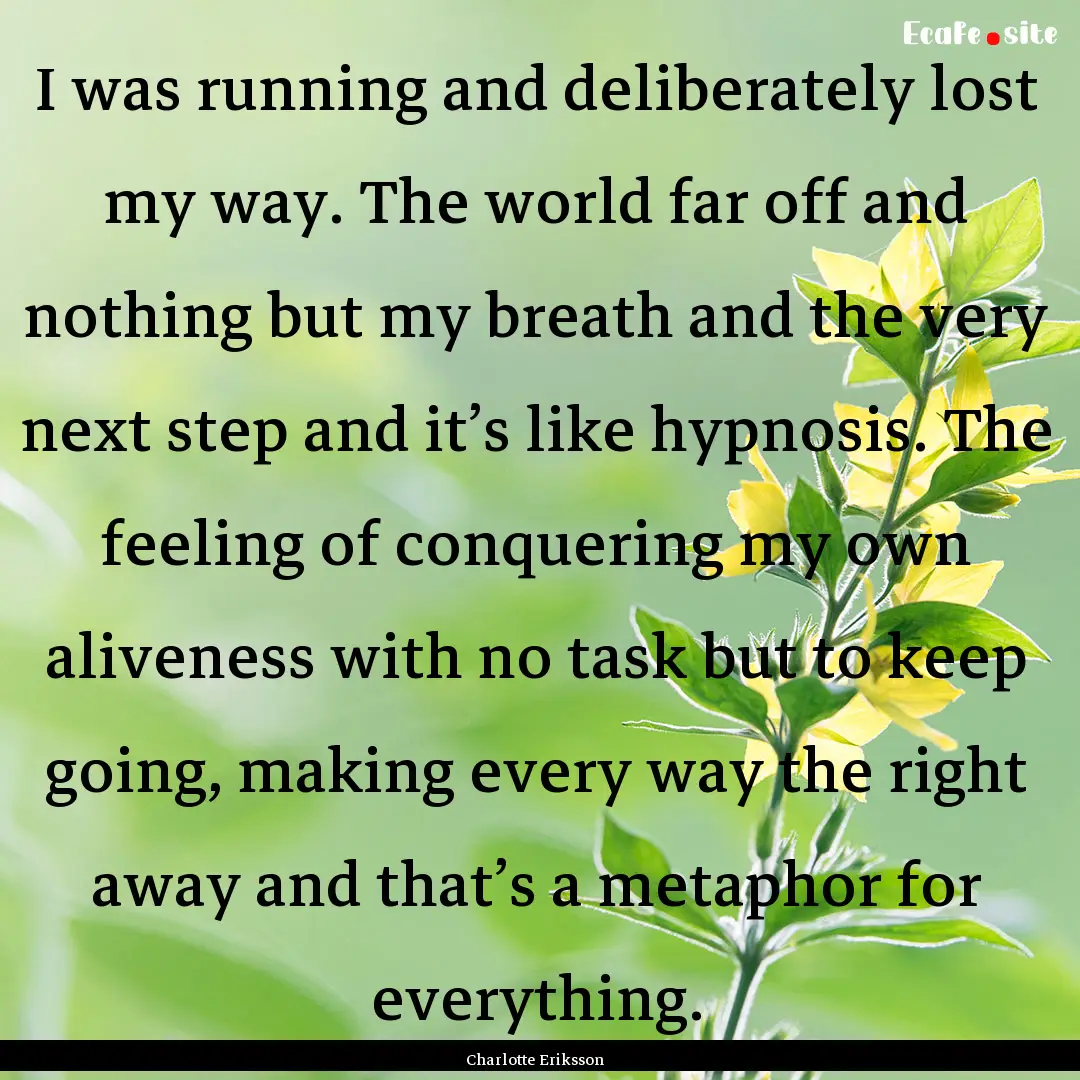 I was running and deliberately lost my way..... : Quote by Charlotte Eriksson