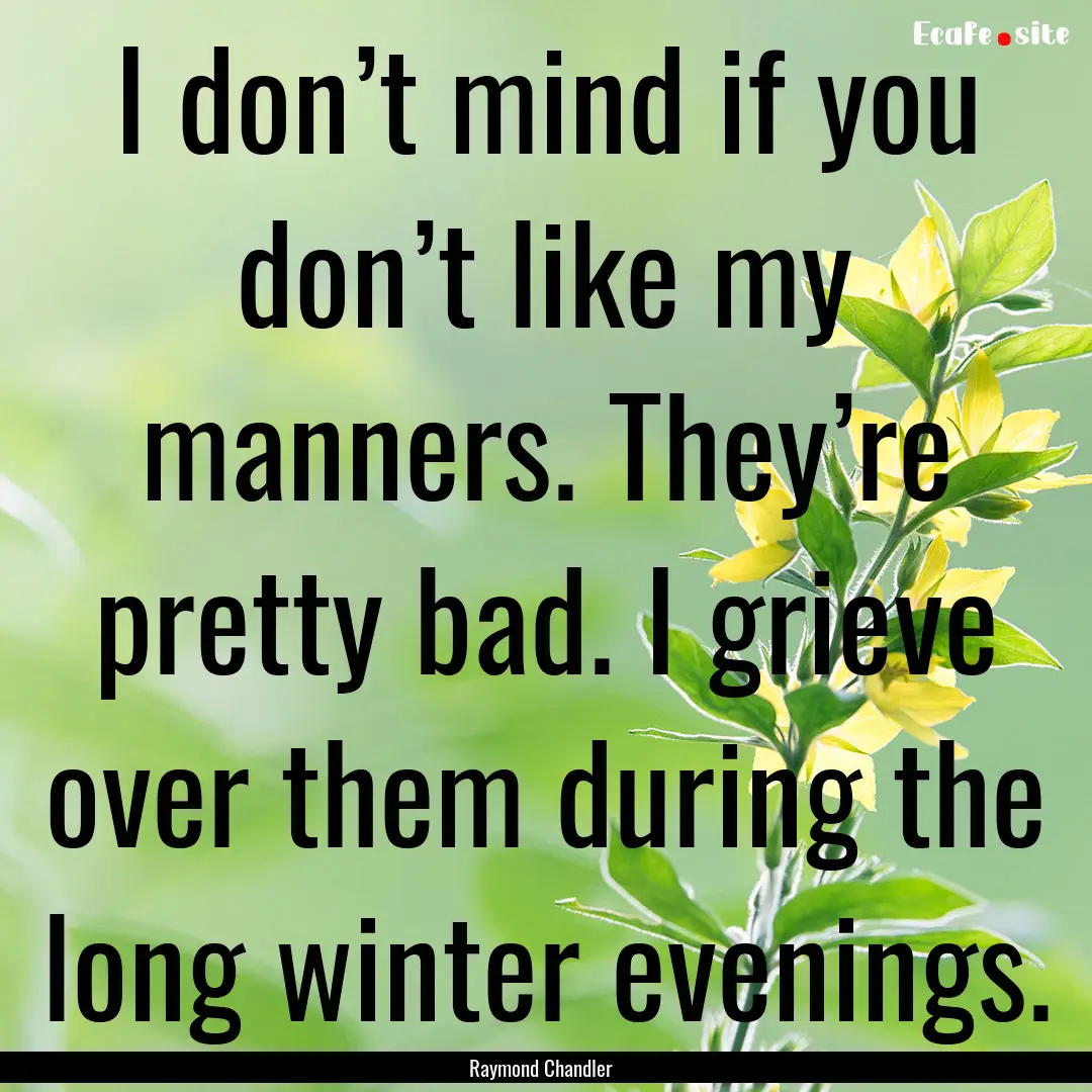 I don’t mind if you don’t like my manners..... : Quote by Raymond Chandler