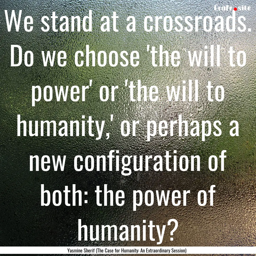 We stand at a crossroads. Do we choose 'the.... : Quote by Yasmine Sherif (The Case for Humanity: An Extraordinary Session)