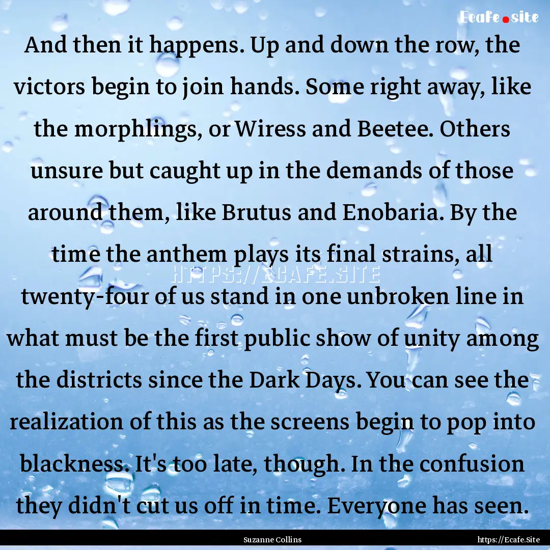 And then it happens. Up and down the row,.... : Quote by Suzanne Collins