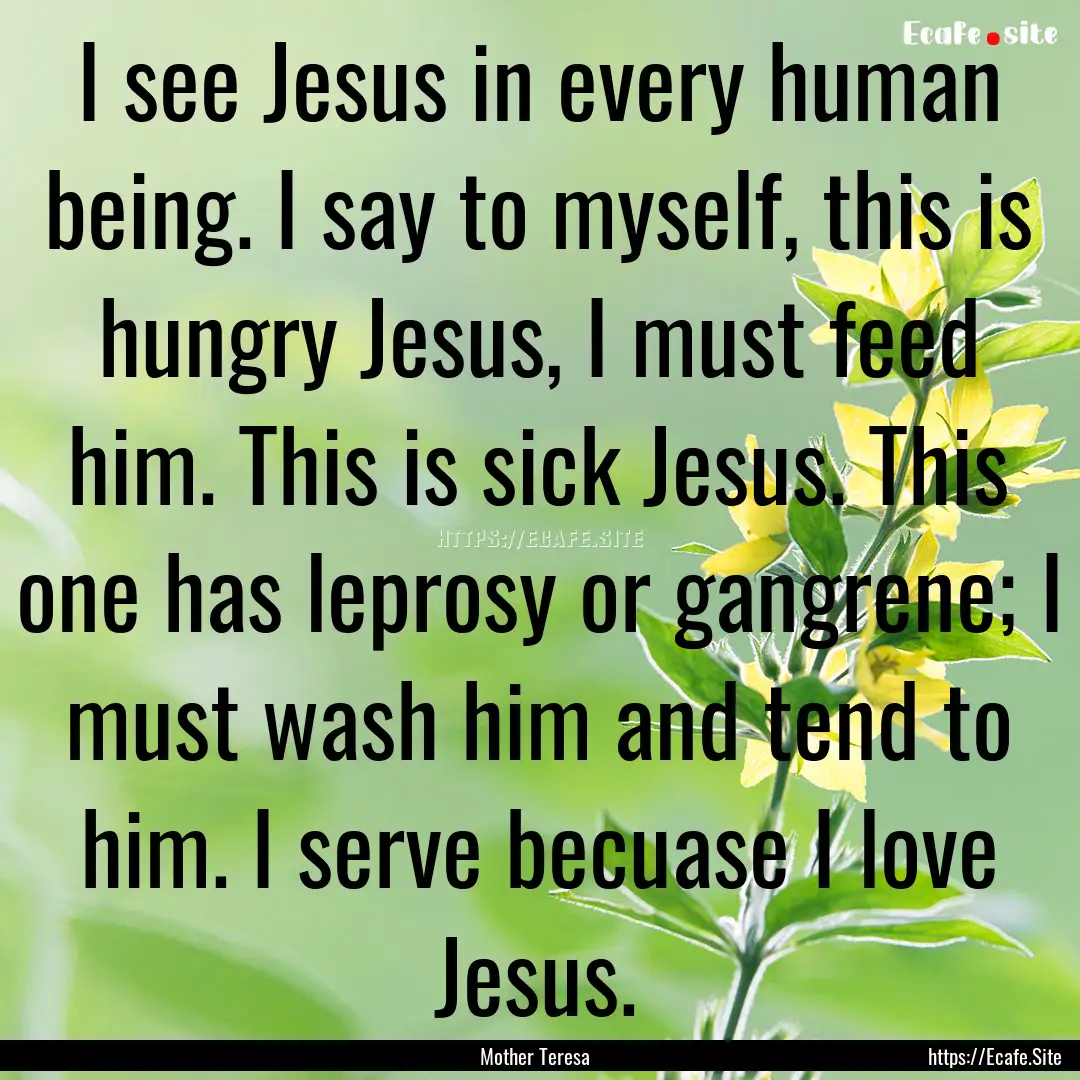 I see Jesus in every human being. I say to.... : Quote by Mother Teresa