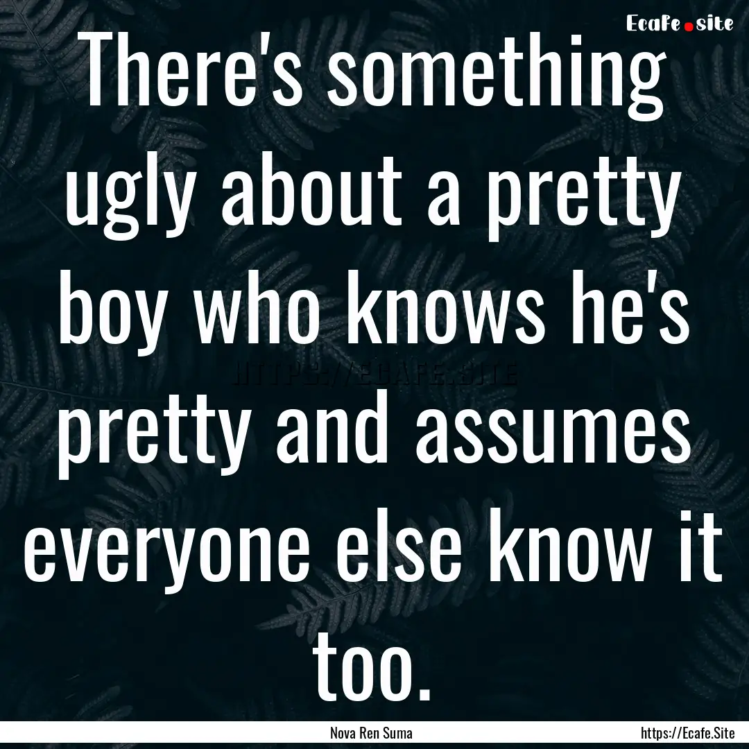 There's something ugly about a pretty boy.... : Quote by Nova Ren Suma