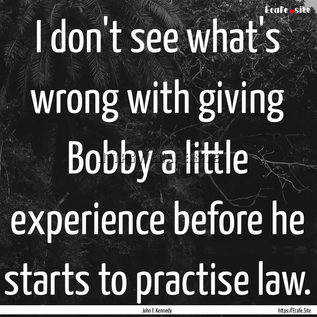 I don't see what's wrong with giving Bobby.... : Quote by John F. Kennedy